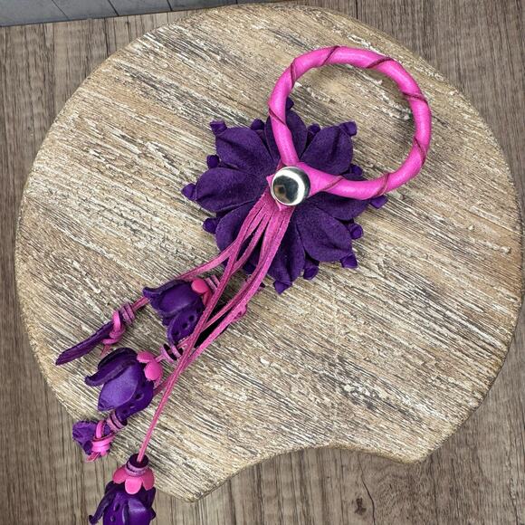 Purple Dahlia Leather Flower Purse Charm Genuine Leather Purple Flower Bag Charm - Picture 8 of 9